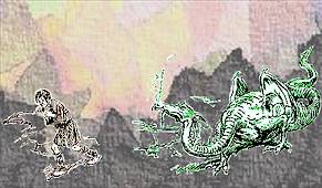 THE DRAGON FOLLOWING HIM - Original Sketches by Gordon Browne, Background Texture modified from a photograph of sunset at the Four Crow Row.